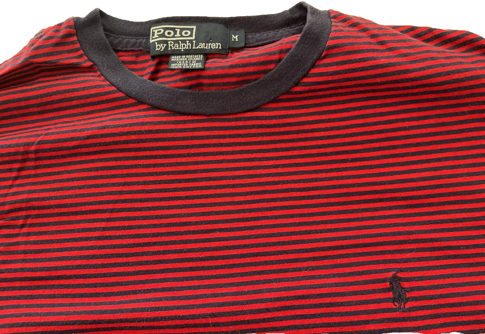 Vintage Polo Ralph Lauren Red Blue Striped Polo Imported Fabric (USA) M EUC