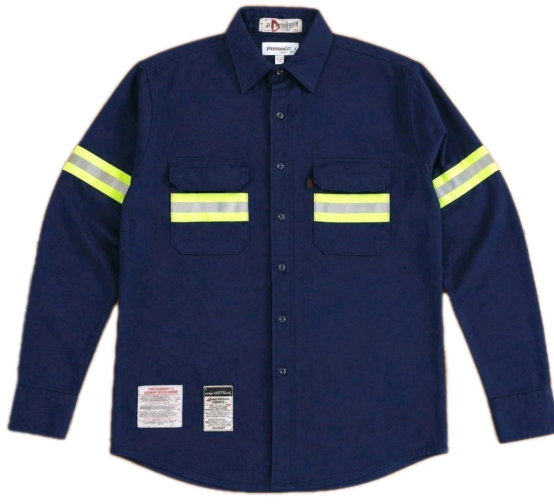 Armorex FR Work Shirts Flame Resistant Hi Vis Navy Tan Blue Mens Used