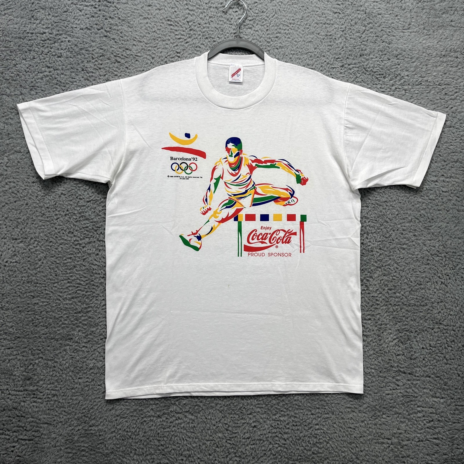 Vintage Barcelona 92 Coca-Cola Olympics Shirt Mens XL White Graphic Sponsor 90s