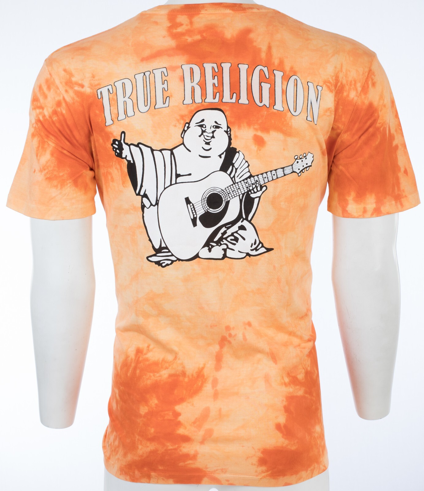 $79 TRUE RELIGION Orange BUDDHA TIE DYE Short Sleeve Designer Graphic T-shirt
