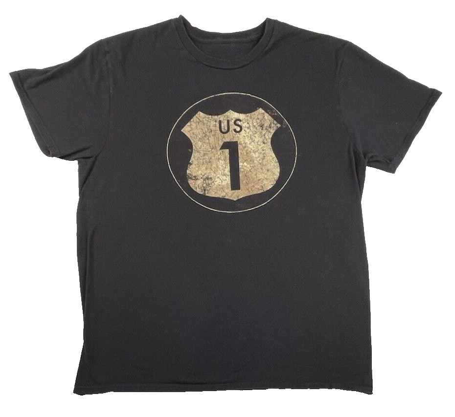 US 1 Route Road Trip T-Shirt Mens Medium Black Short Sleeve Outdoor Stretch