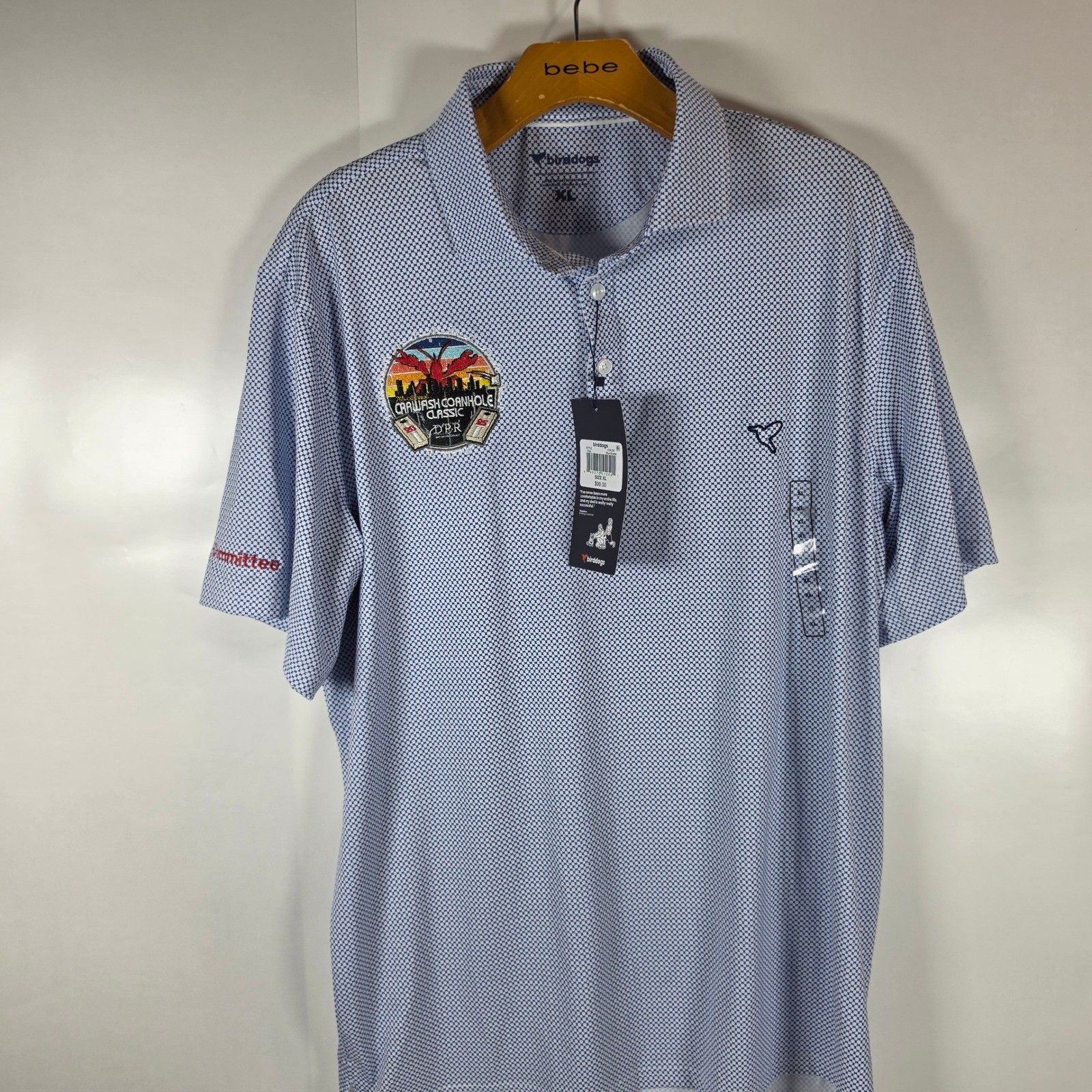Birddogs Mens XL Blue Bowtie Geometric Performance Polo Shirt Carwash Cornhole
