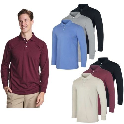 6-Pack Men’s Cotton Jersey Long-Sleeve Polo Shirts (S-3XL)
