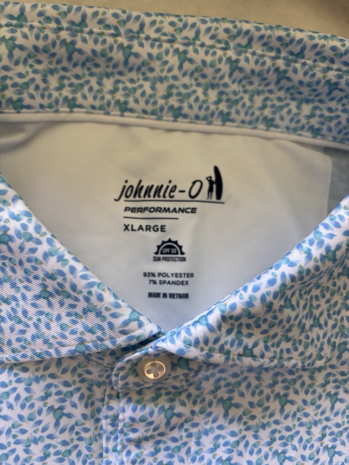 johnnie-O Performance Stretch UV Polo Shirt XL Blue/White Floral Short Sleeve