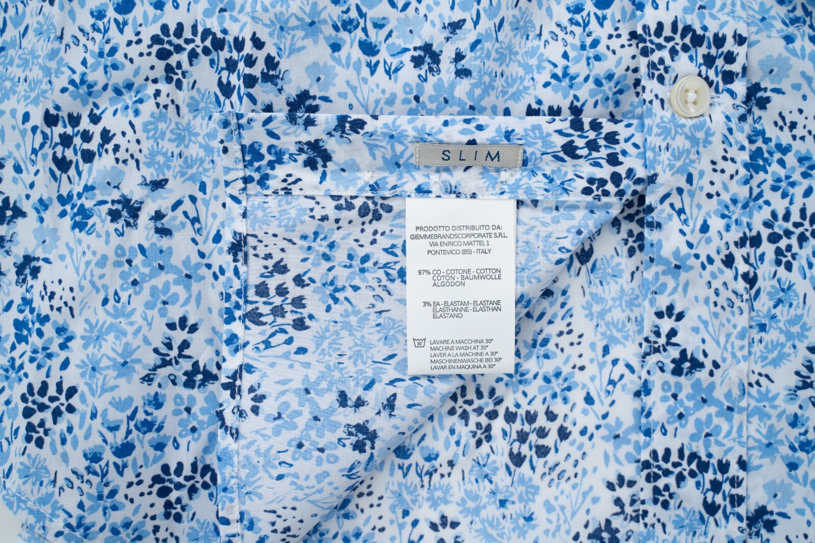 CALIBAN Floral Blue Dress Shirt Cotton Spread Collar Slim Fit 15 3/4 40