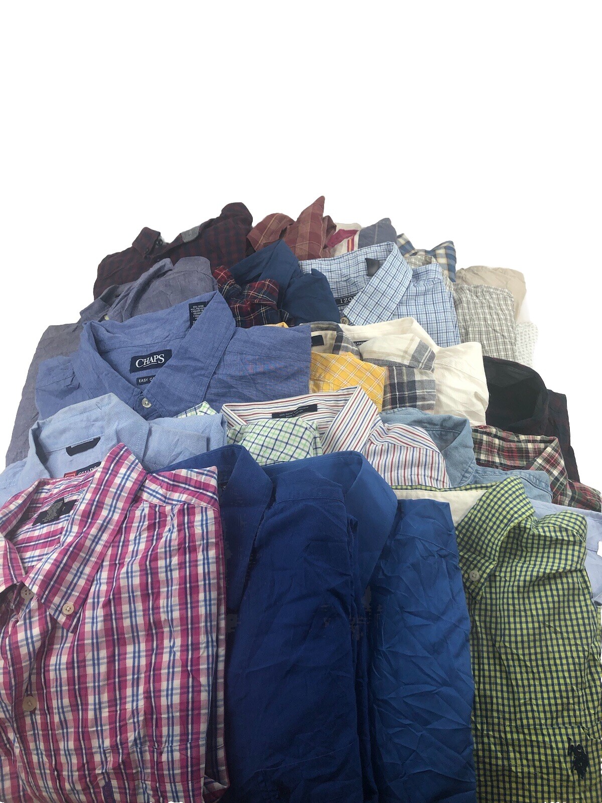 Lot of 25 Men’s Branded Button-Up Shirts – Multiple Colors & Patterns