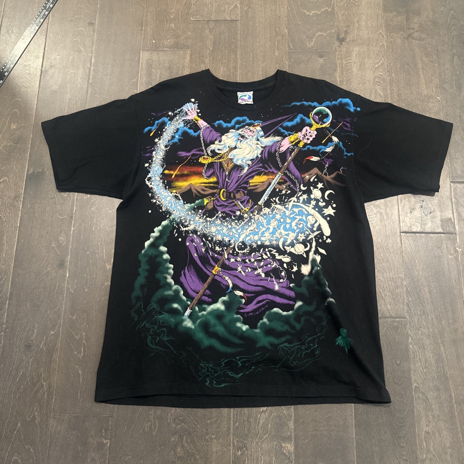 Liquid Blue Wizard 1994 Vintage AOP Long Sleeve Shirt Size XL Double Stich Rare