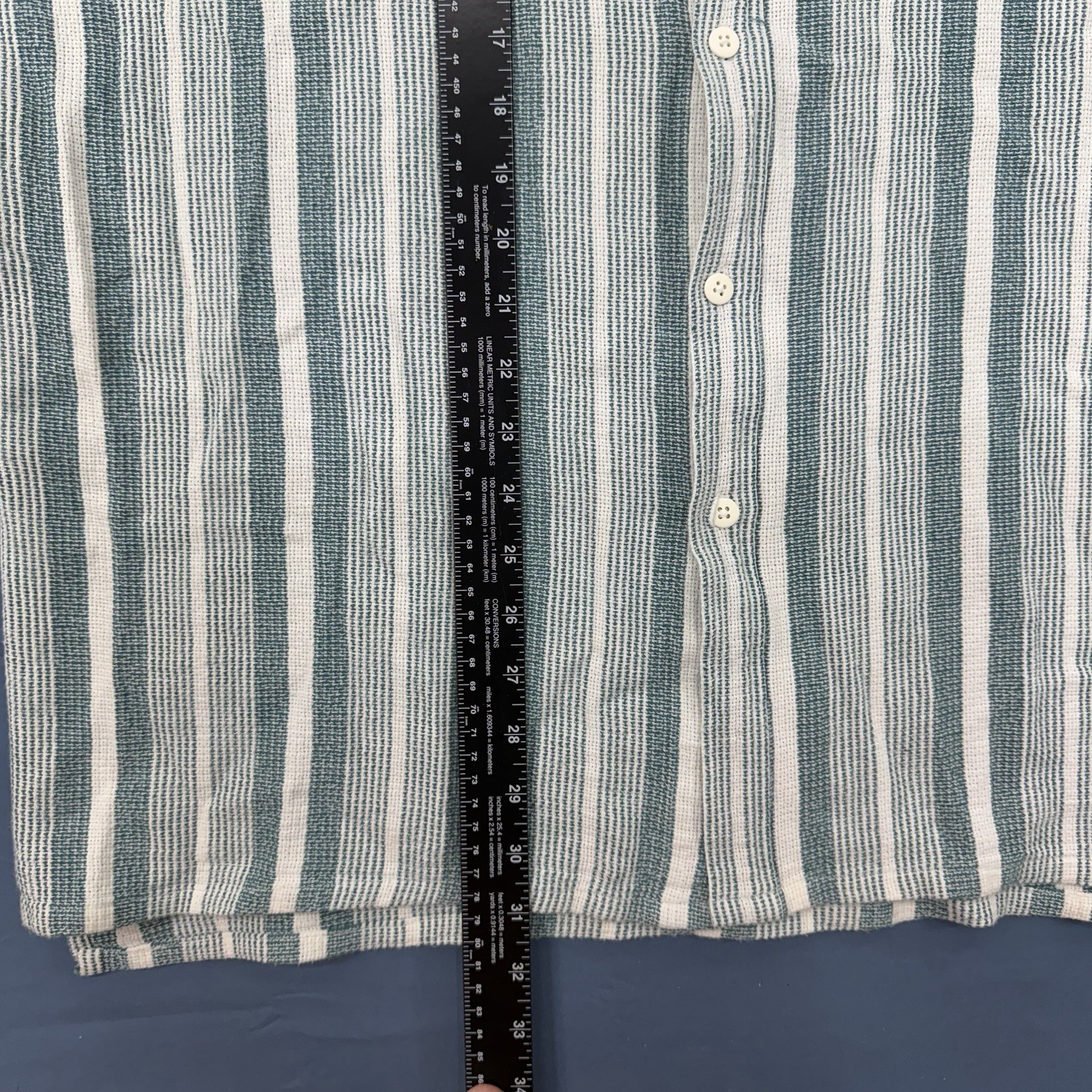 LL Bean Cool Weave Mens XL Tall Shirt Short Sleeve Striped Teal White Button USA