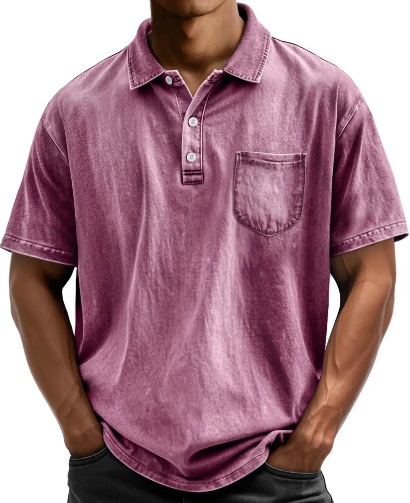 Mens Casual Cotton Polo Shirt Short Sleeve Turn Down Collar Top with Pocket S-5X
