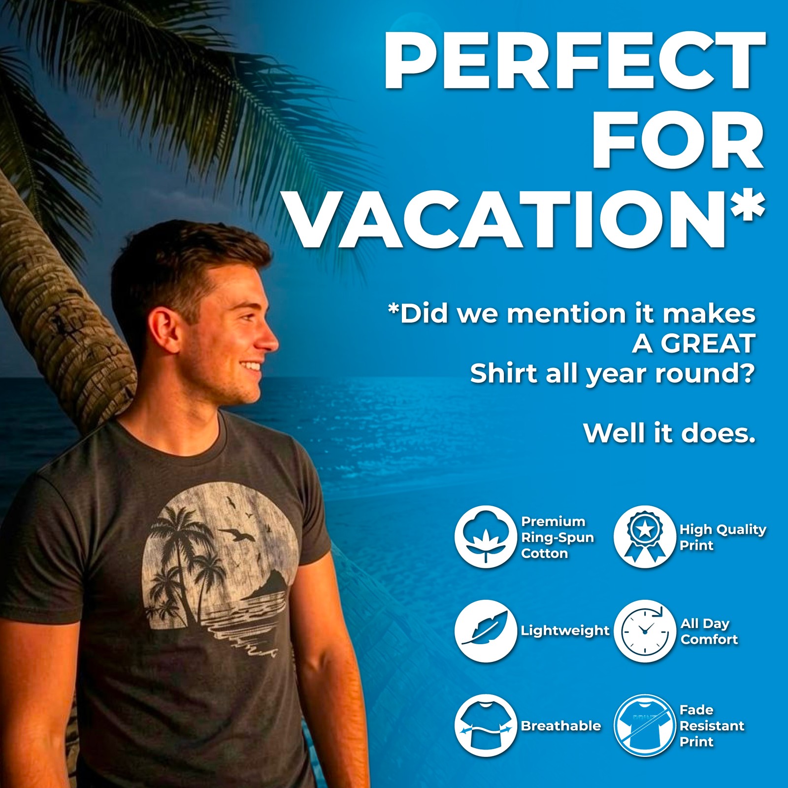 Mens Funny T Shirts Palm Trees Sarcastic Vacation Graphic Novelty Tee for Men