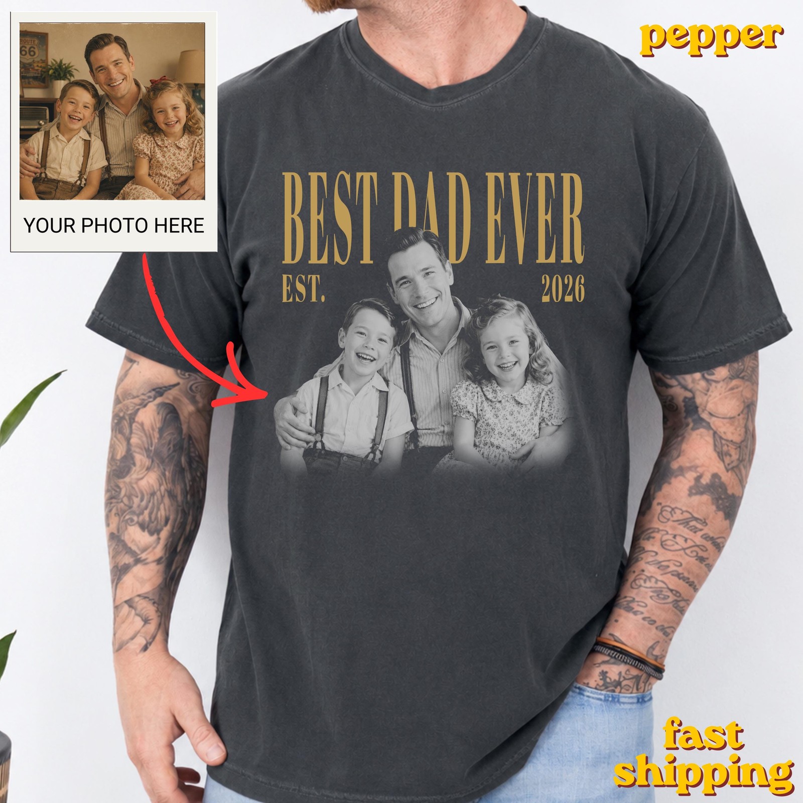 Custom Dad Photo Shirt Personalized Vintage Fathers Day Gift Tee