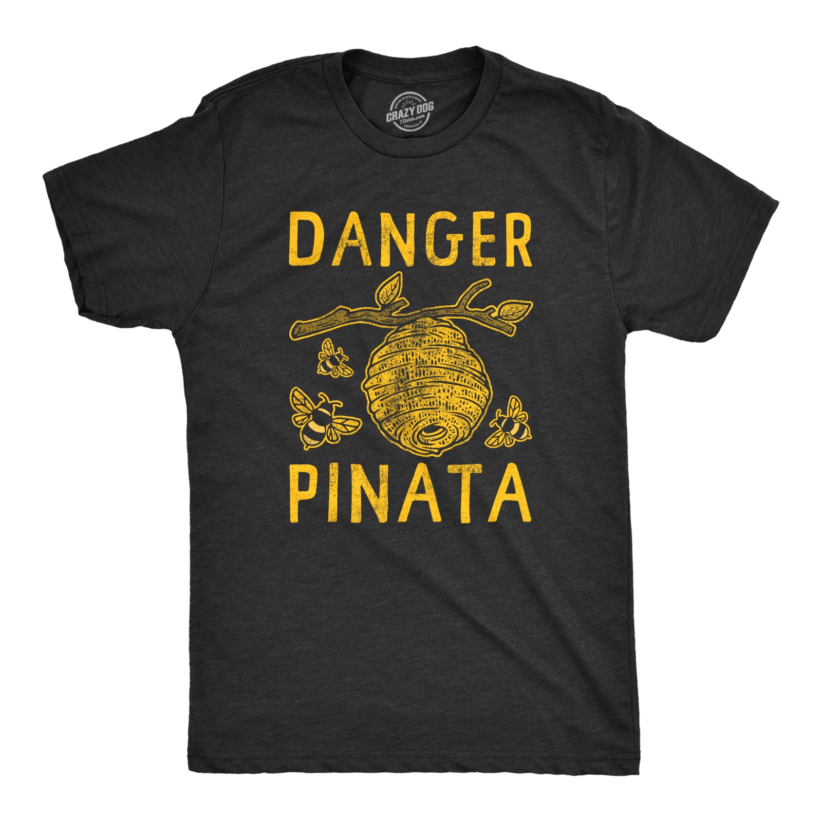 Mens Danger Pinata T Shirt Funny Sarcastic Beehive Buzzing Bee Joke Tee for Guys