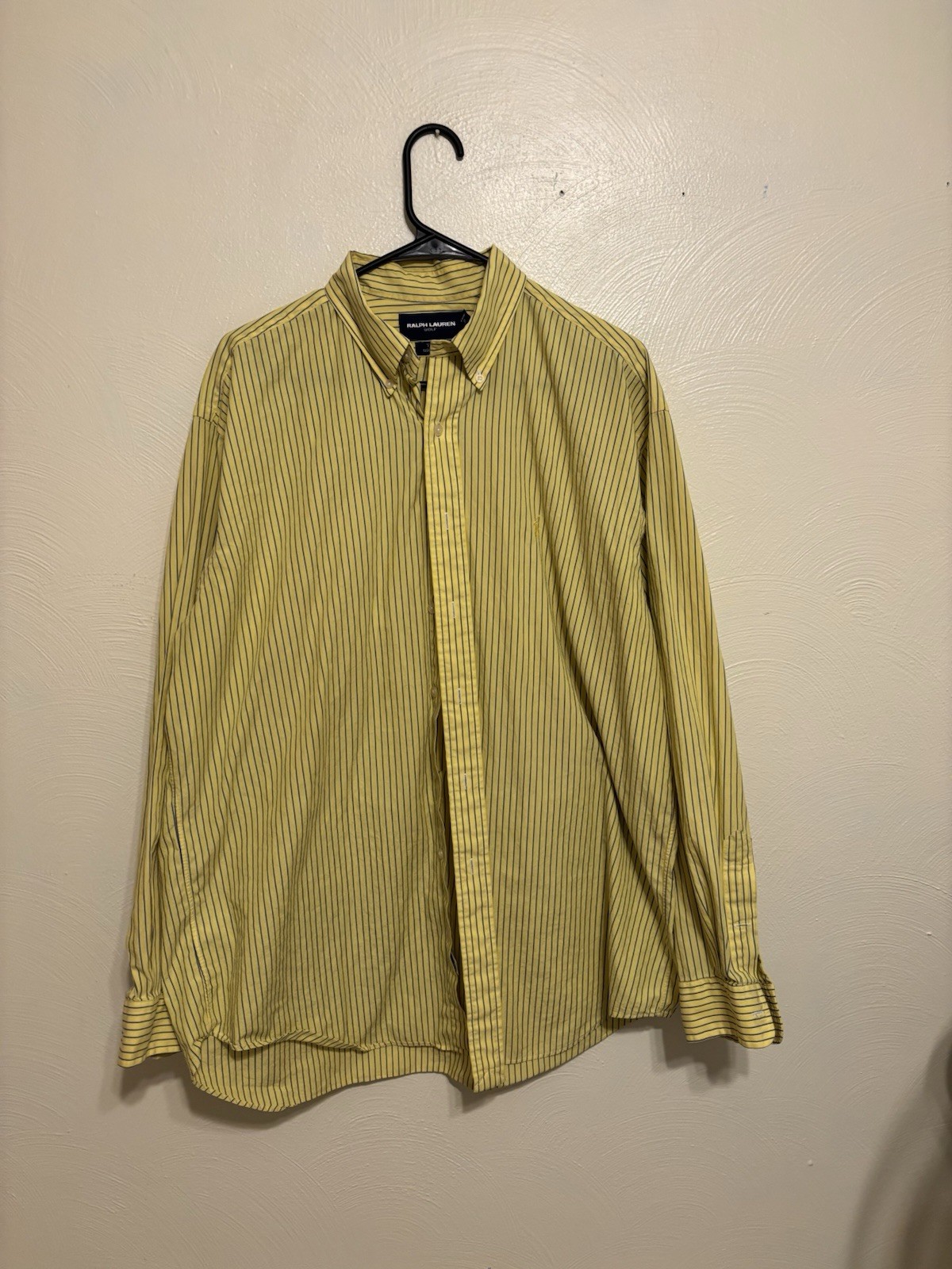 Ralph Lauren Golf Tilden Yellow Striped Button-Down Shirt Men’s L 100% Cotton
