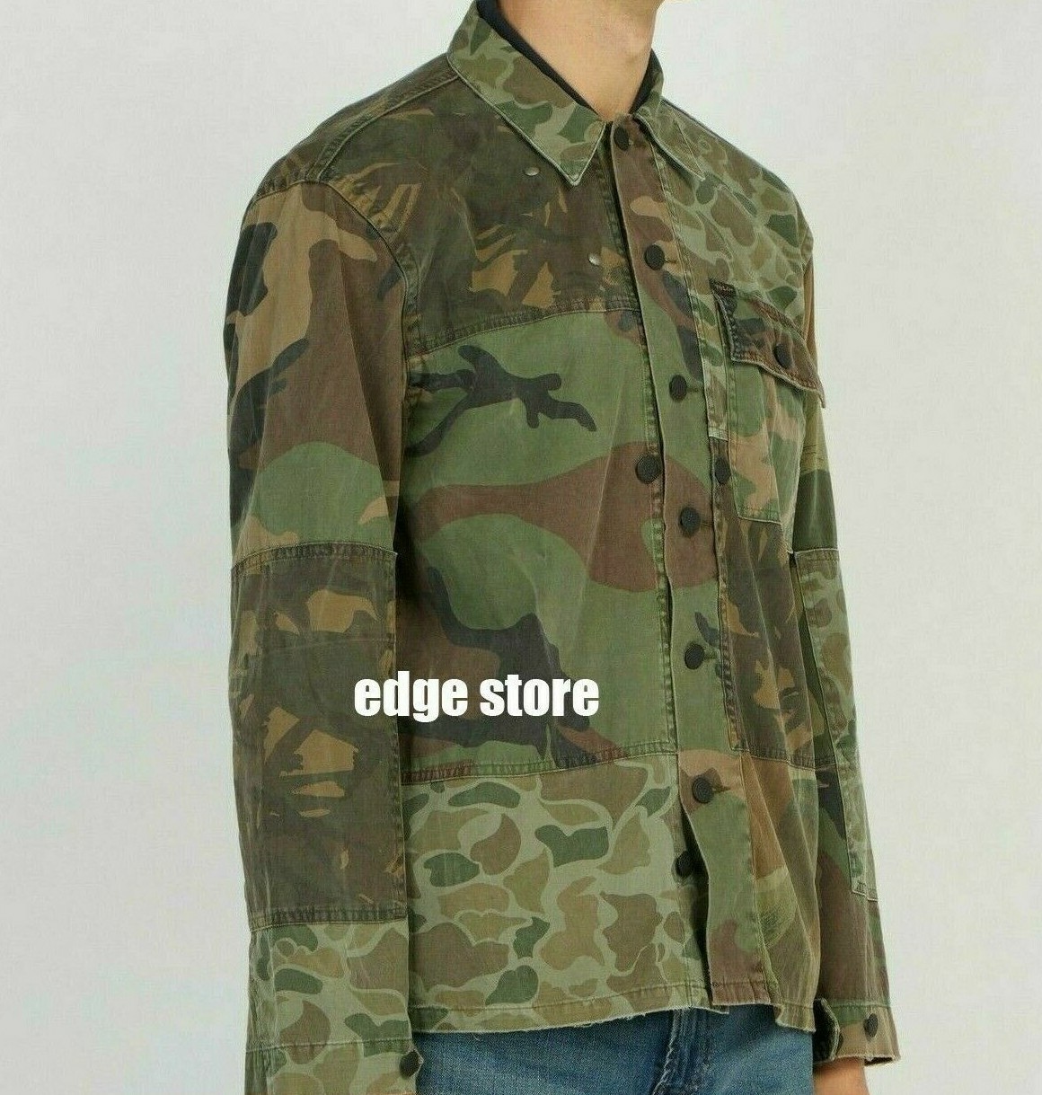 Polo Ralph Lauren Patchwork Military Army Camo Distressed Fatigue Shirt Jacket