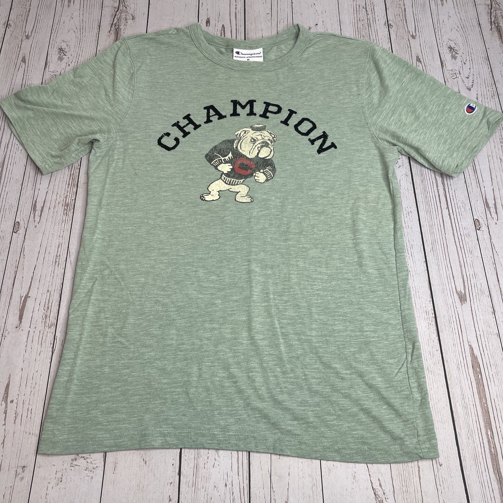 Champion Bulldog University Graphic T Shirt Mens Medium Short Sleeve Green