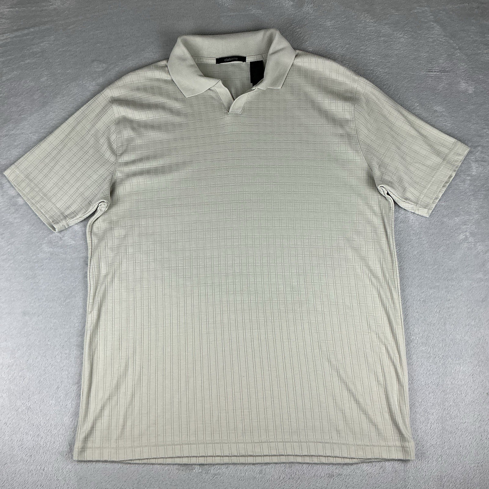 Vintage Claiborne Knit Polo XL Cream White Ribbed Shirt Mens Retro Classic