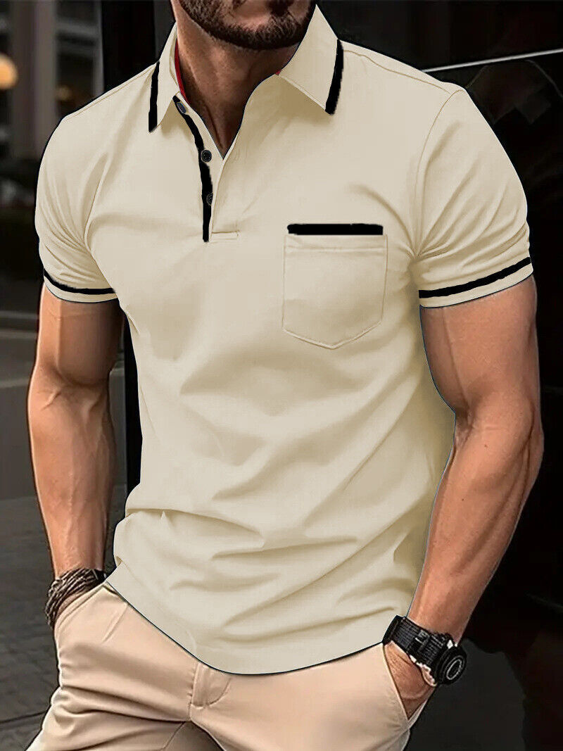 2024 Summer Button Pocket Men’s Sports Polo Shirt Short Sleeve T-Shirt