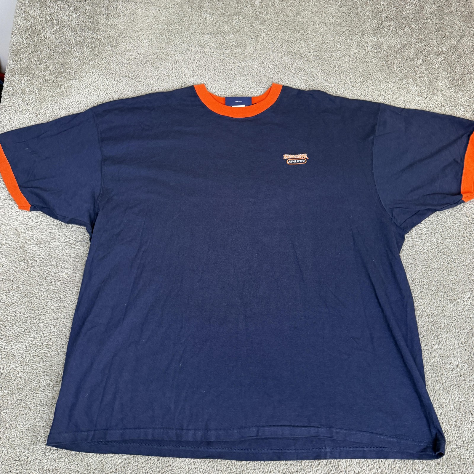 Spalding Shirt Mens 3XL Navy Blue Orange Ringer Athletic Logo Sports Tee Top