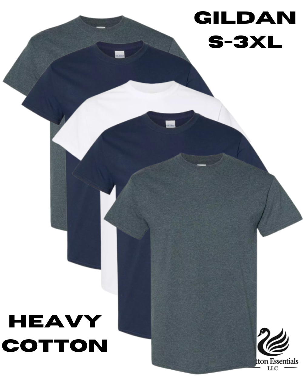 Gildan (5-pack) Bulk Solid Heavy Cotton Short Sleeve Blank Men T-Shirt S-3XL