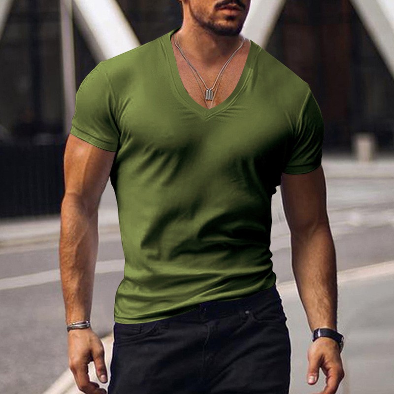 Summer Solid V-Neck Short Sleeve Tee