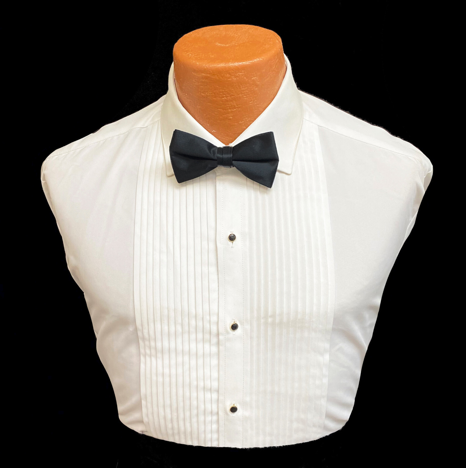 Classic White Laydown Collar Tuxedo Shirt Pleated Front Washable Wedding Prom