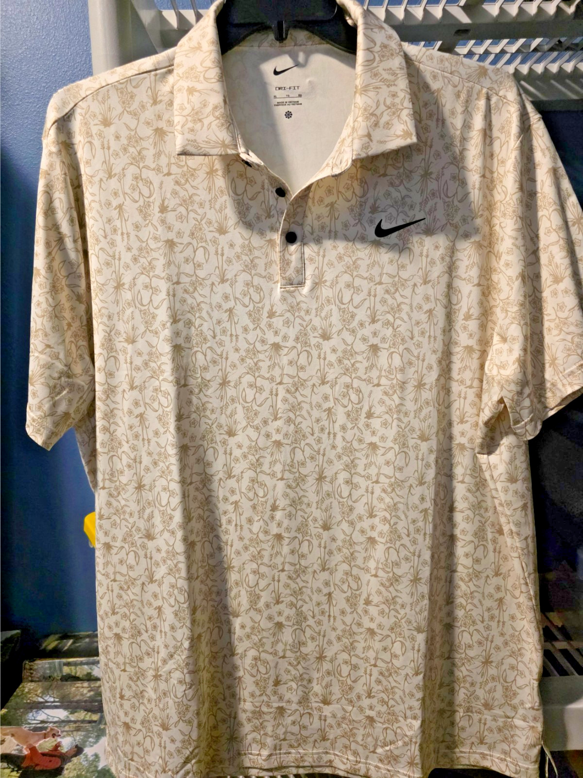 NWT Nike Tour Dri-FIT POA Print Golf Polo XL – Pale Ivory – Retail $80