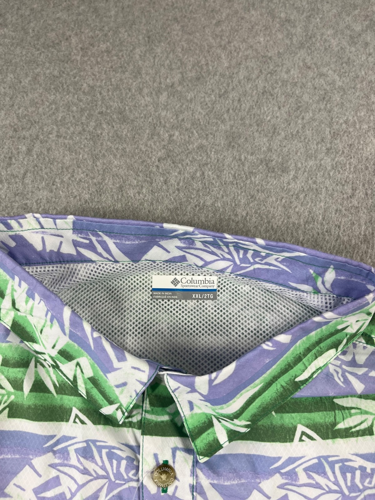 Columbia PFG Super Slack Tide Camp Shirt Mens 2XL Green Short Sleeve Omni Wick