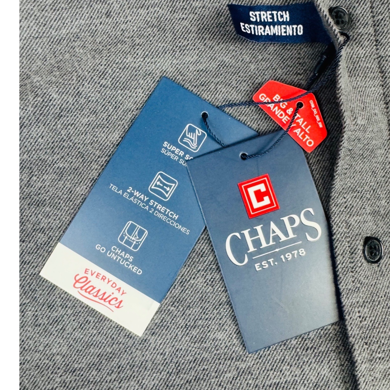 Chaps Mens 2XB Charcoal Grey Stretch Button Down Shirt Big & Tall NEW