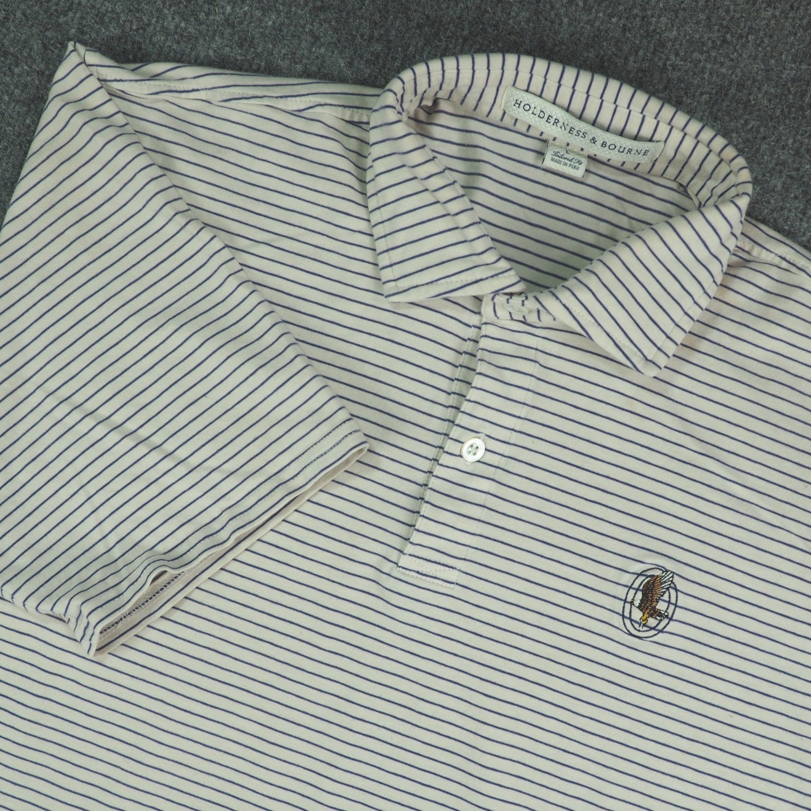 Holderness & Bourne Polo Shirt Mens Large Tailored Fit White Stripe Golf Classic