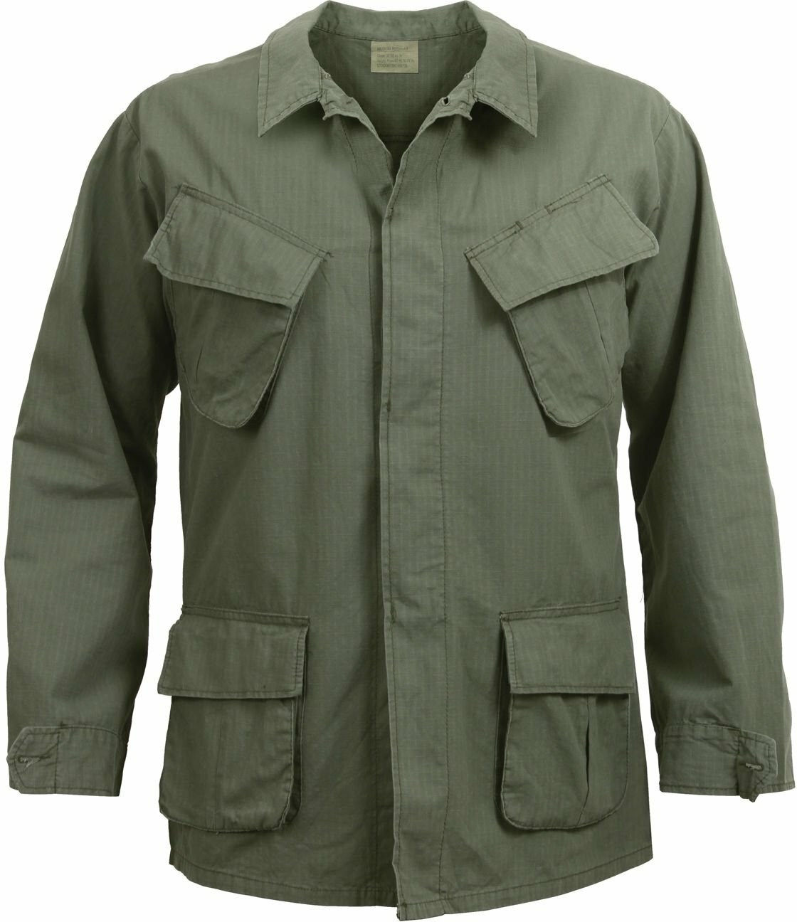 Olive Drab Vintage Vietnam Military 100% Cotton Rip-Stop Fatigue Shirt