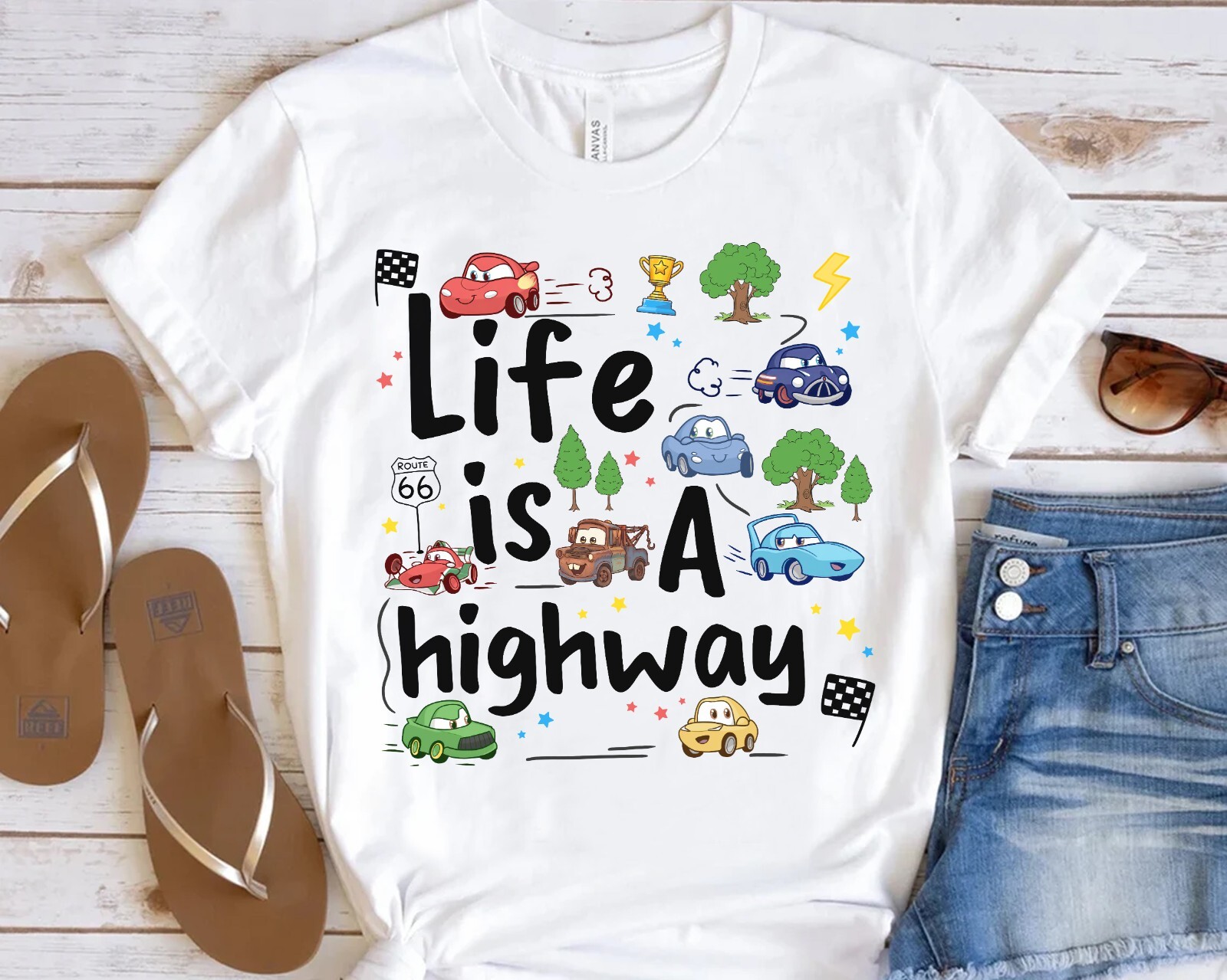 Disney Pixar Cars McQueen Matter Life is a Highway Unisex Adult Kid Tee 82148
