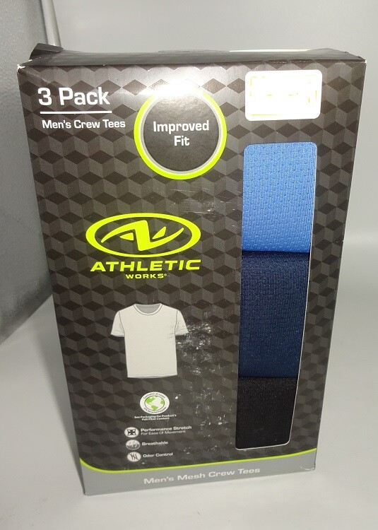 3 Pk Athletic Works Men Breathable Mesh Crew Tees Shirt Blue Black S M L XL 2X3X