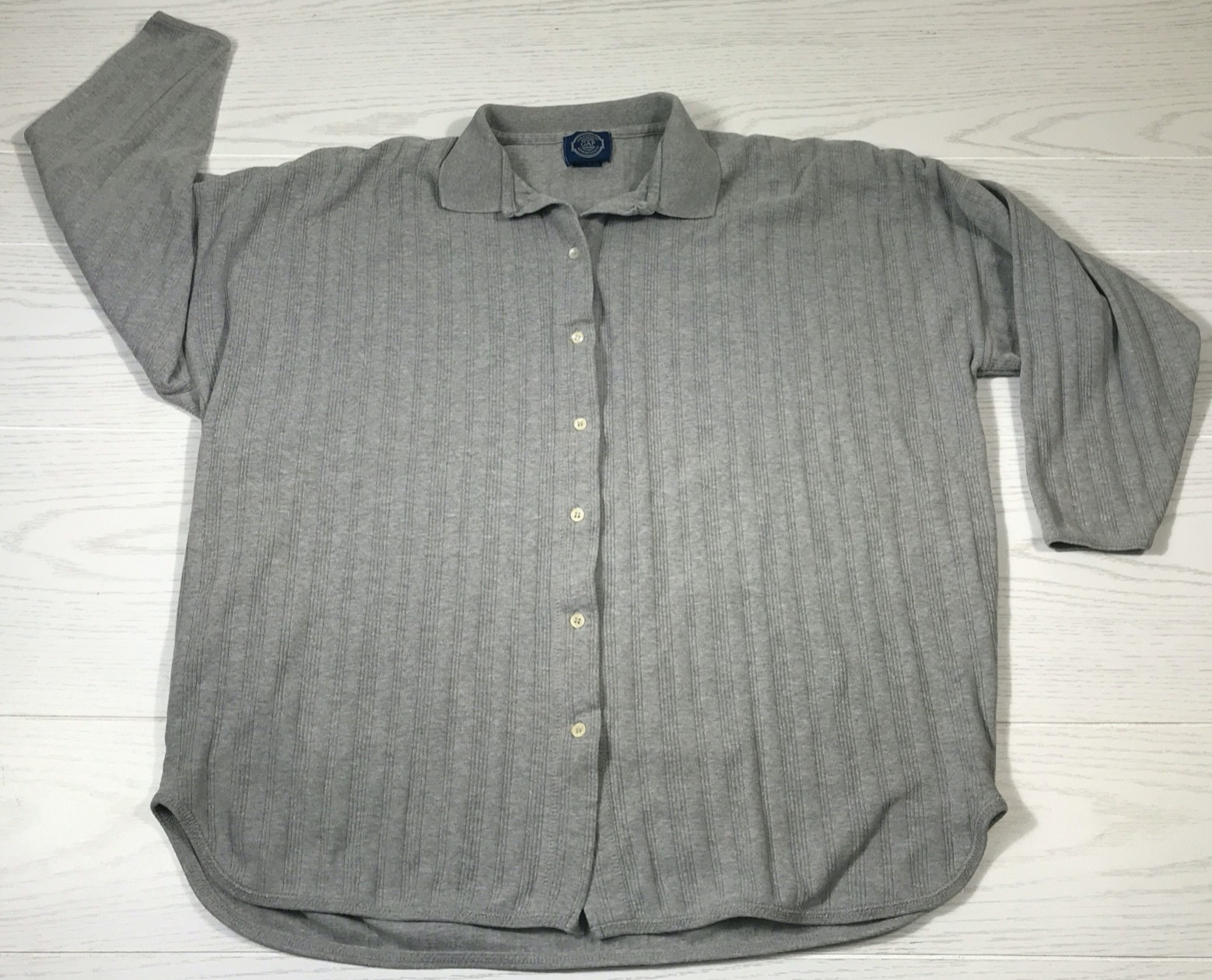 Vintage 80s GAP Ribbed Shirt Men Large Gray Button Up Long Sleeve Retro Collared