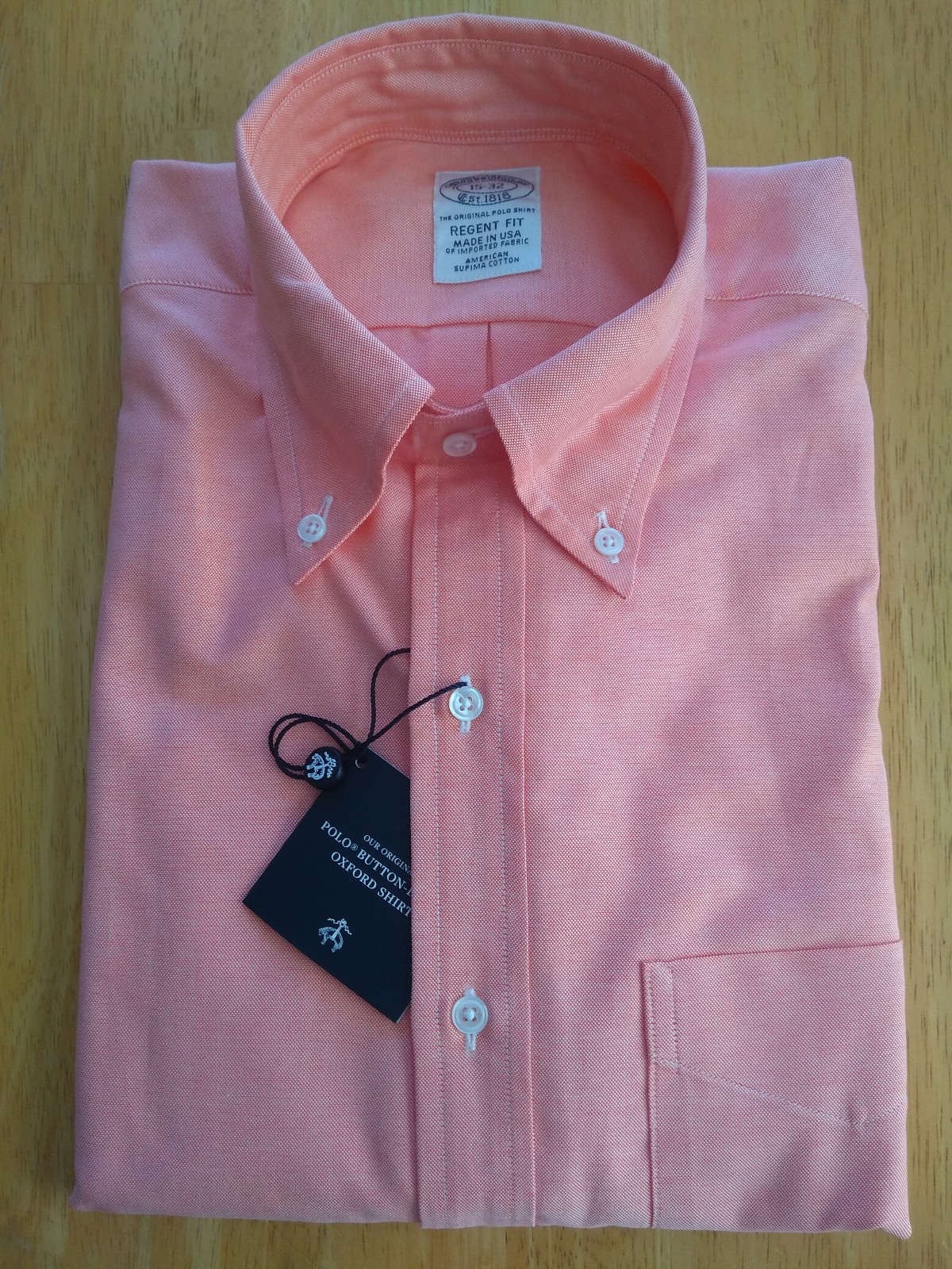 NWT Brooks Brothers Pastel Orange Supima Button Down 15-32 Regent MSRP $140