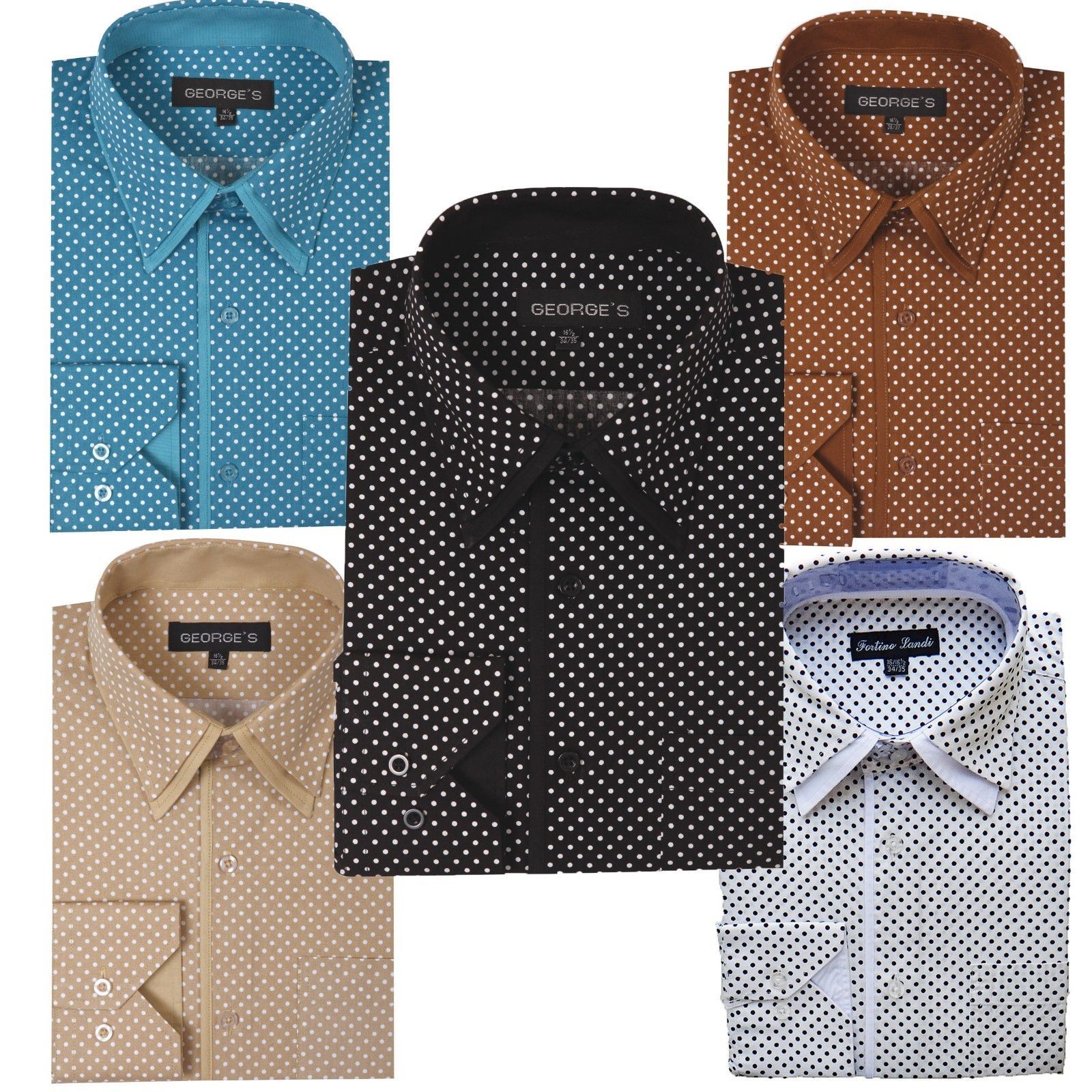 Men’s Fashion mini-polka dot dress shirt Double collar Angel-cuff by Georges 617
