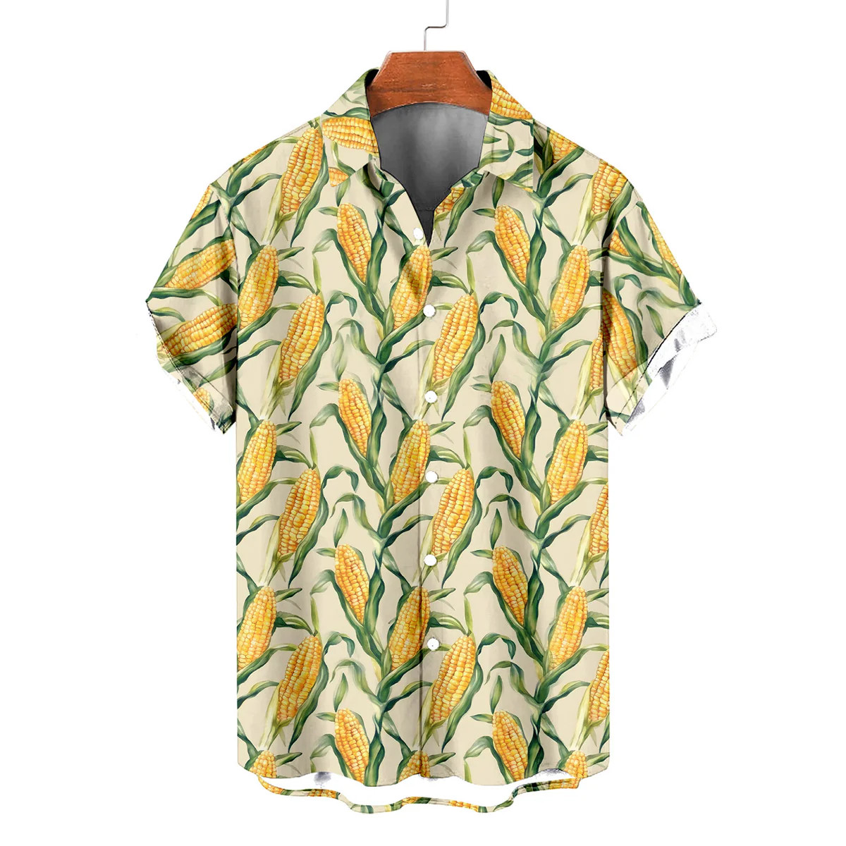 Corn Hawaiian Shirt – Watercolor Sweet Corn Farm Pattern Aloha Button Down