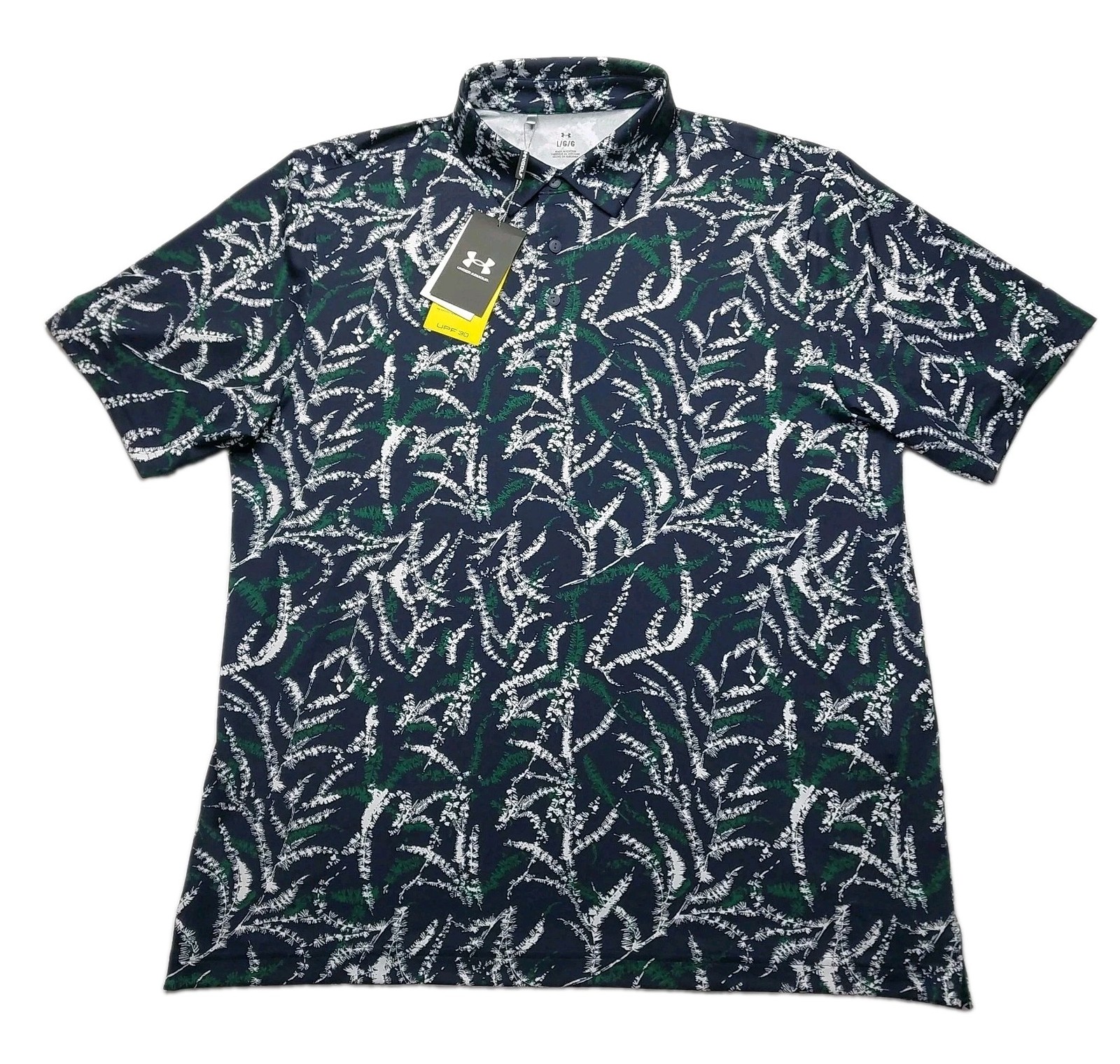 Under Armour Polo Shirt Mens Large UPF 30 Anti Odor Golf Performance Navy Jungle