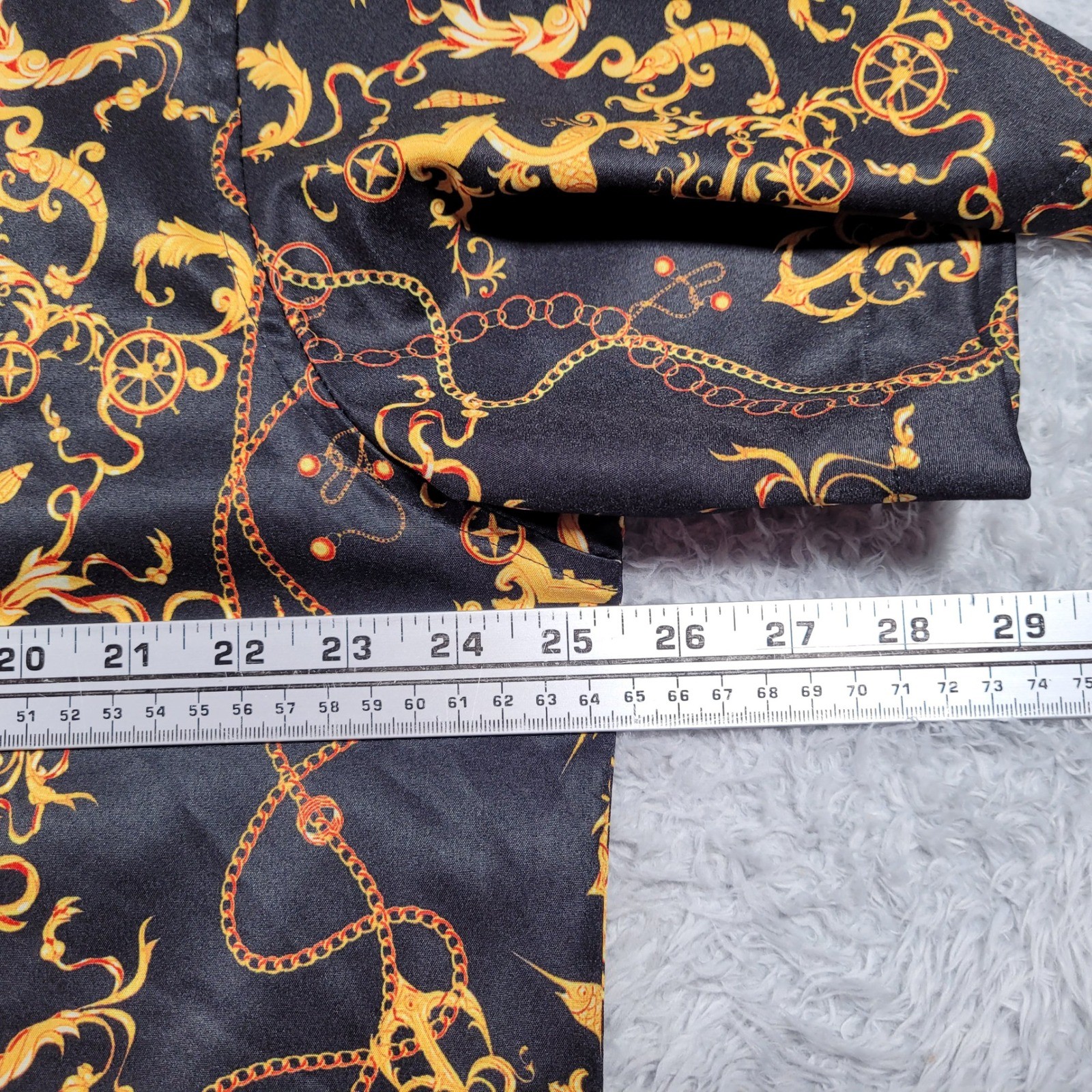 FOHEMR Mens Black Gold Chain Print Short Sleeve Button Up Shirt XL