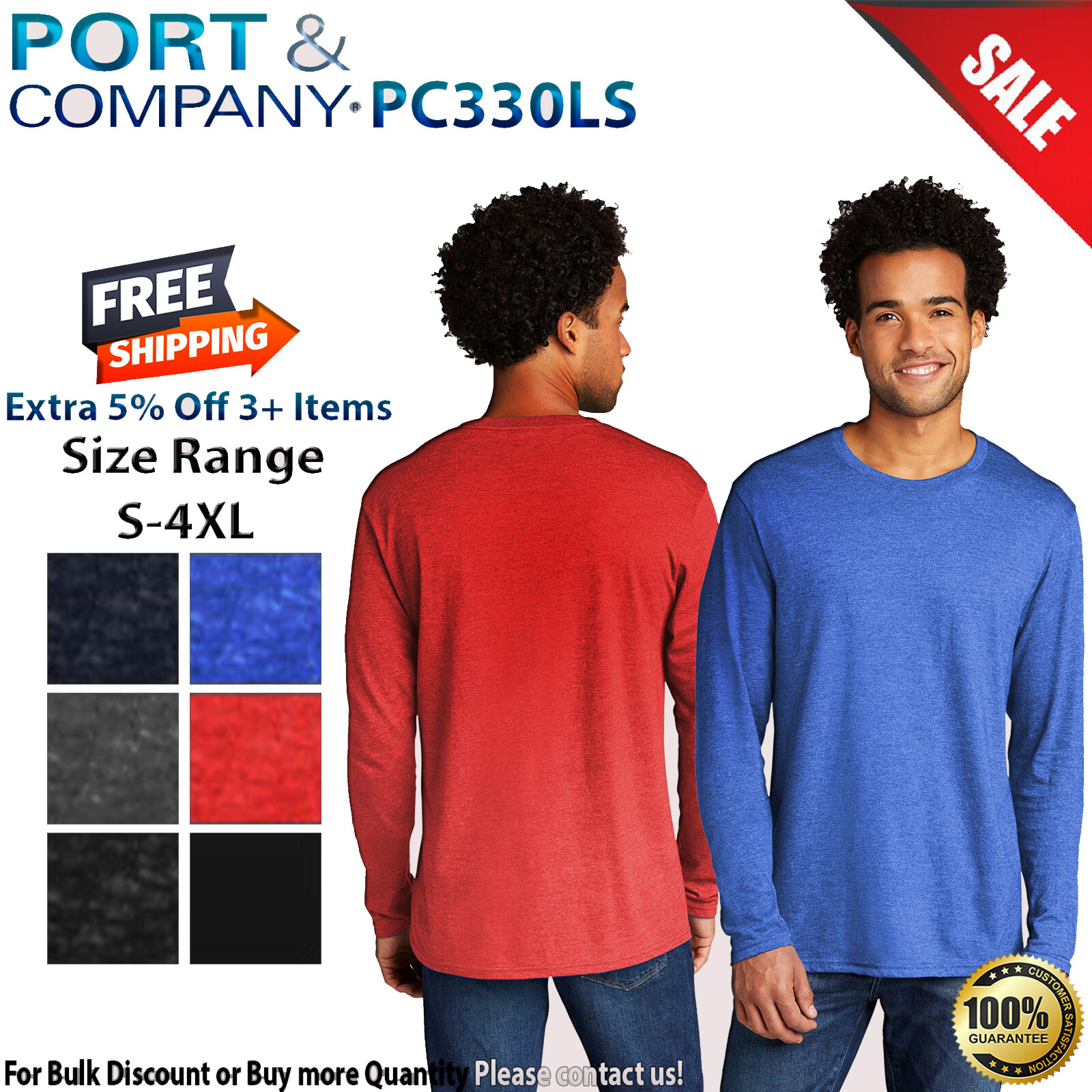 Port & Company PC330LS Mens Long Sleeve Tri Blend Crew Neck Stylish T-Shirt