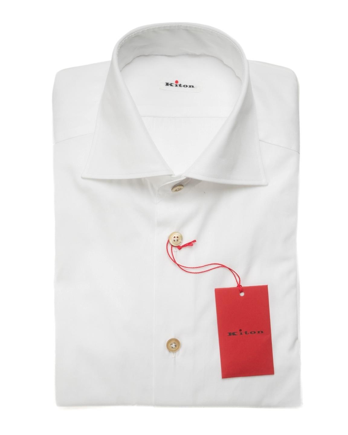 Kiton $1,195 NWT Solid White Cotton Spread Collar Dress Shirt (40 eu) 15.75 US