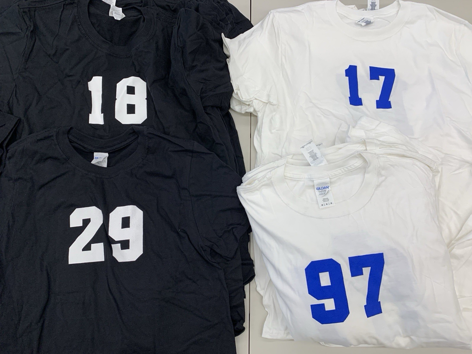 Gildan Soft Style Adult XS S M L XL Number Jersey T-Shirts White Black Team Set