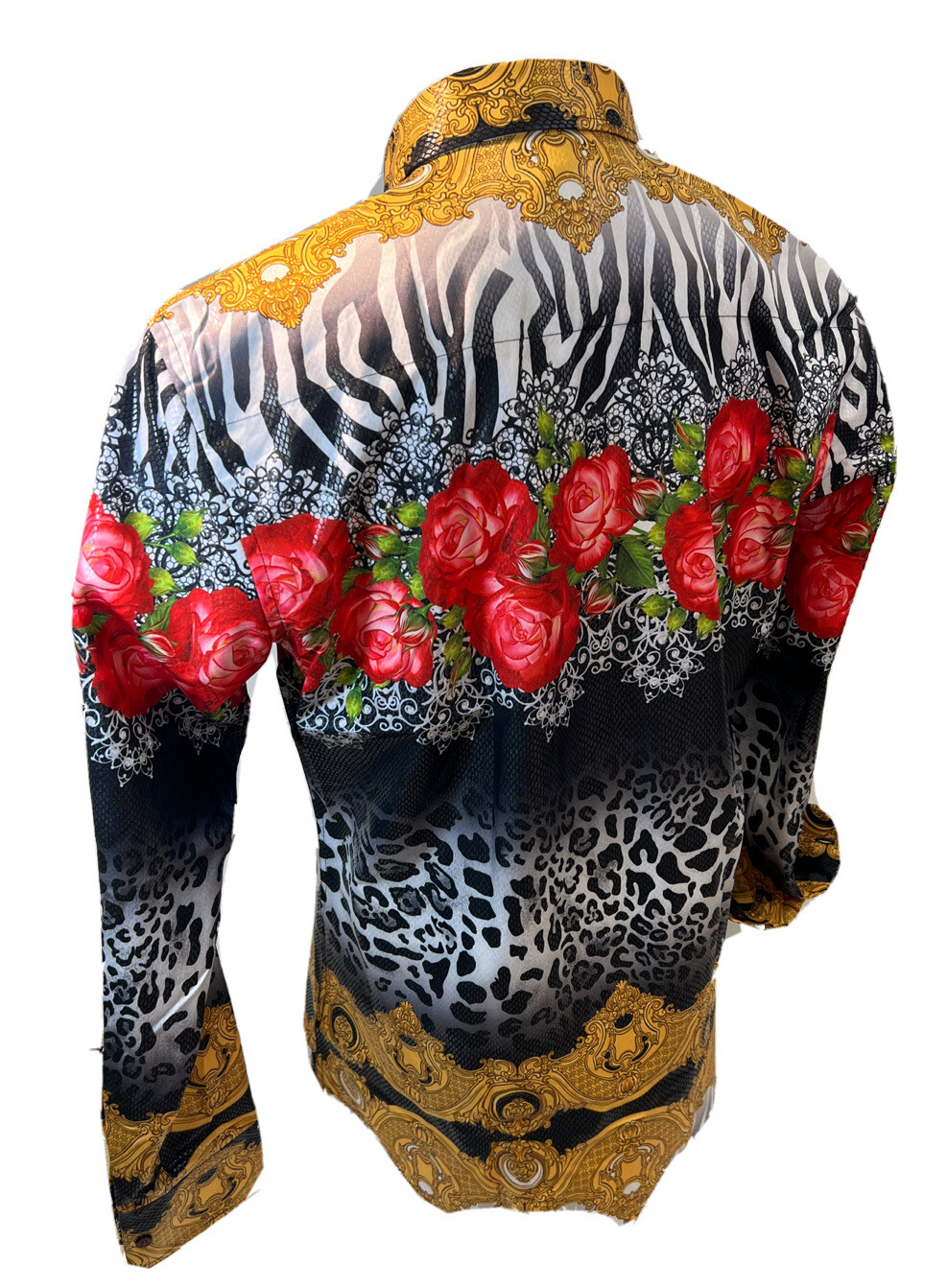 Button Down SHIRTS MEN BAROQUE LONG SLEEVE BLACK LEOPARD ROSES SNAKESKIN VS132