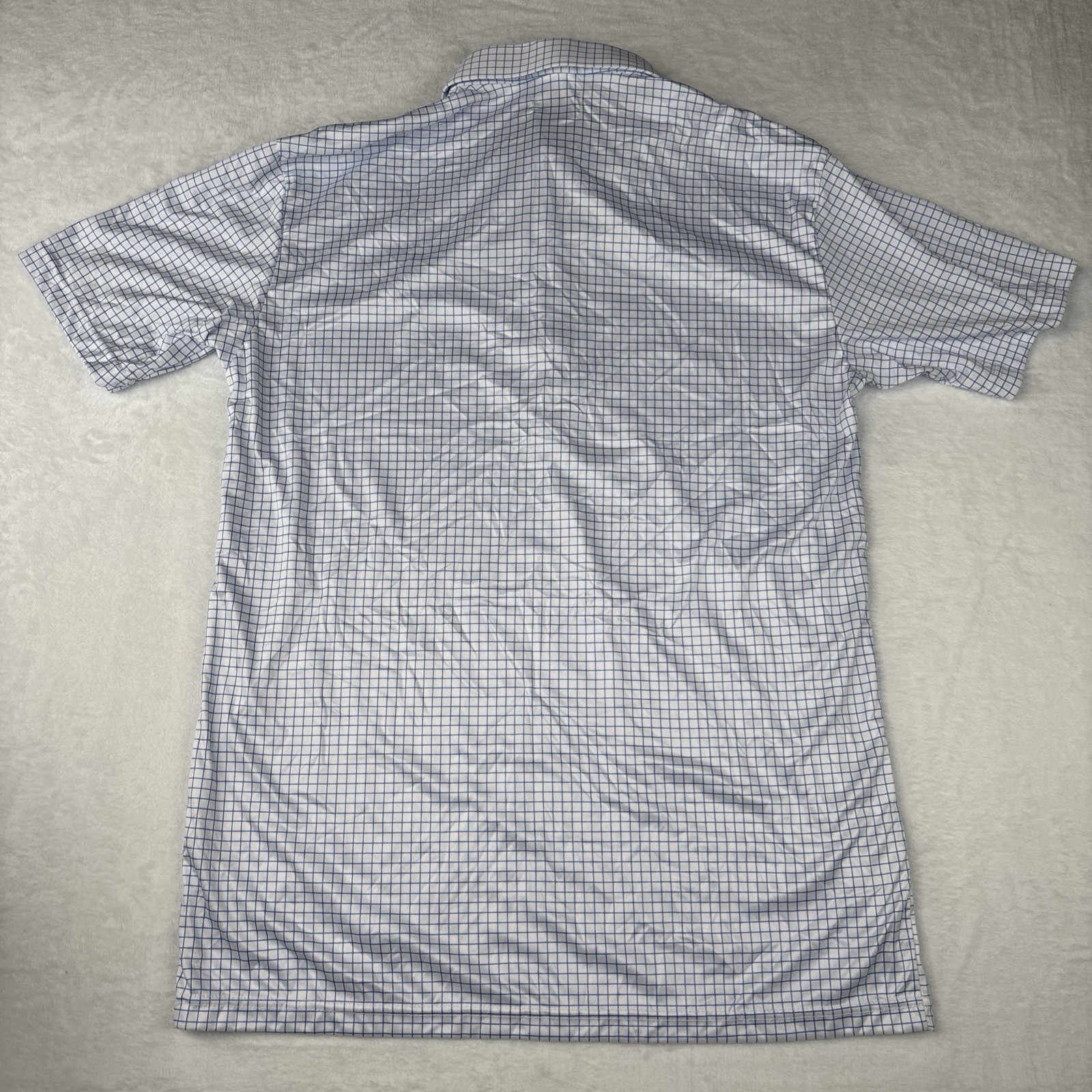 Collars and Co Polo Mens Medium – Thin Blue Check – Semi Spread Collar Brand New
