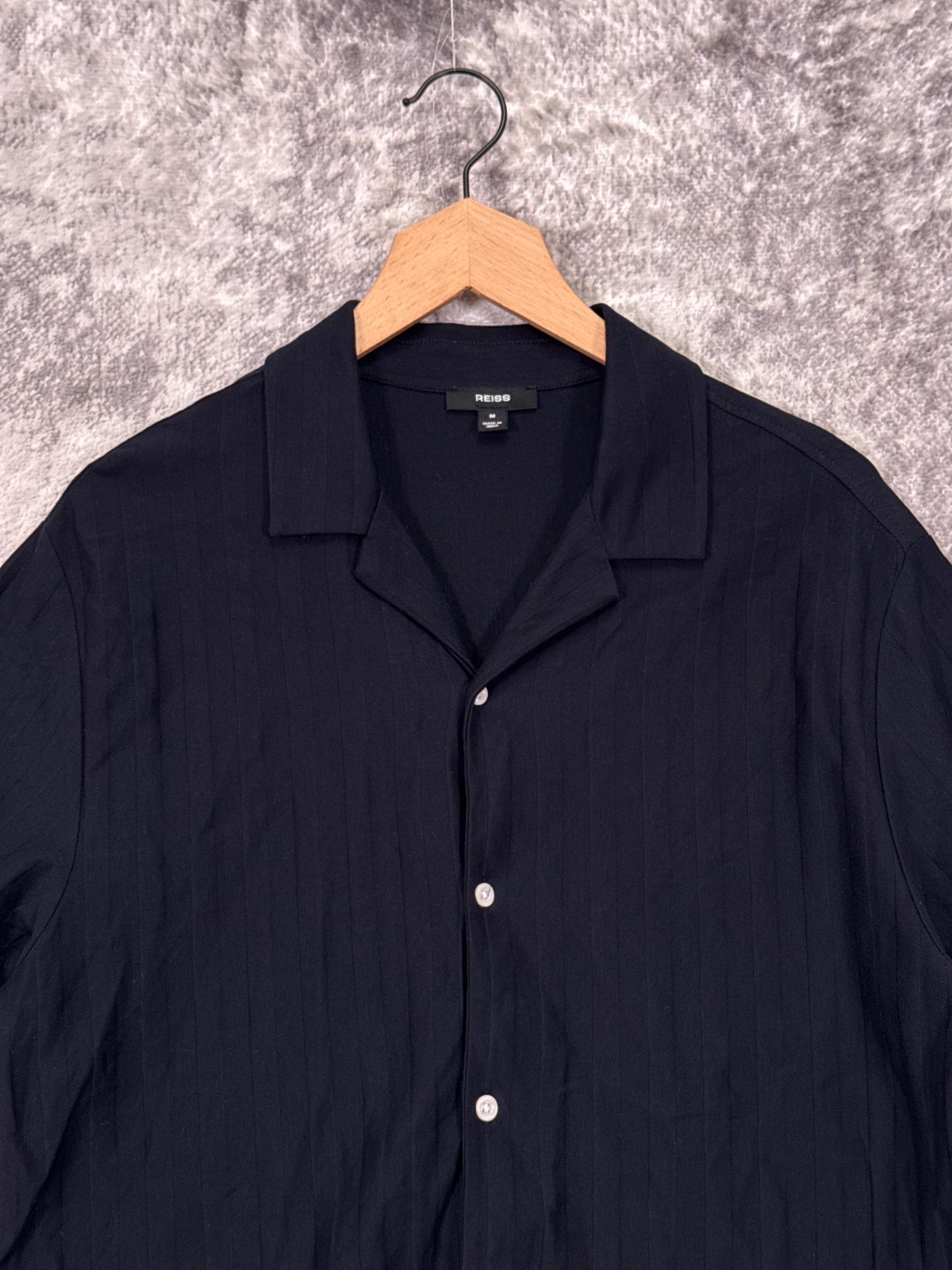 REISS Sampson Shirt Medium Mens Textured Rib Knit Cuban Collar Button Down