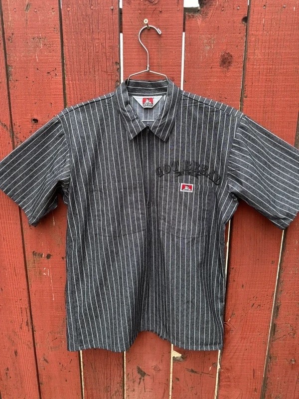 Ben Davis Butcher Stripe Half Zip Short Sleeve Shirt Medium Hickory Workwear