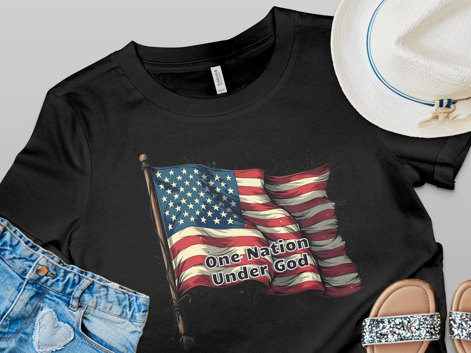 Customizable Vintage American Flag Graphic Design T-Shirts
