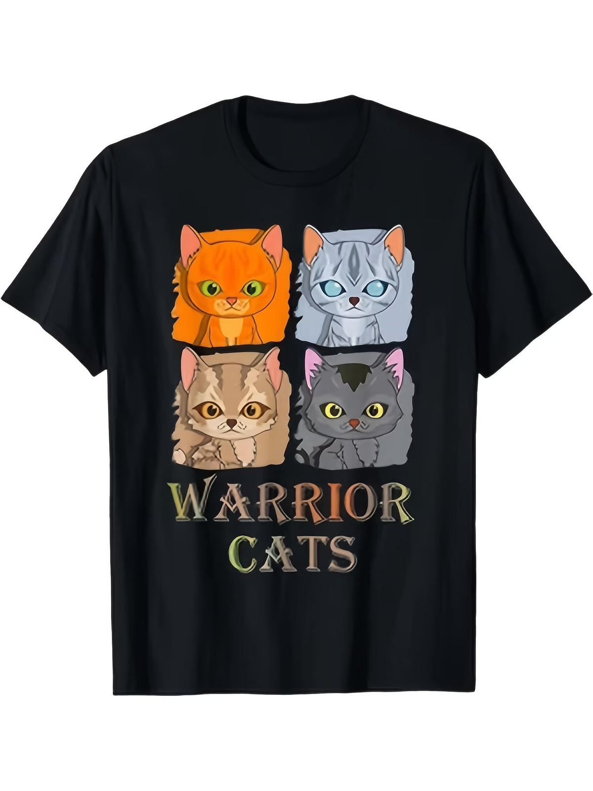Warrior Cats T-Shirt with Four Cartoon Cats Design | Unisex Crew Neck T-Shirt, C