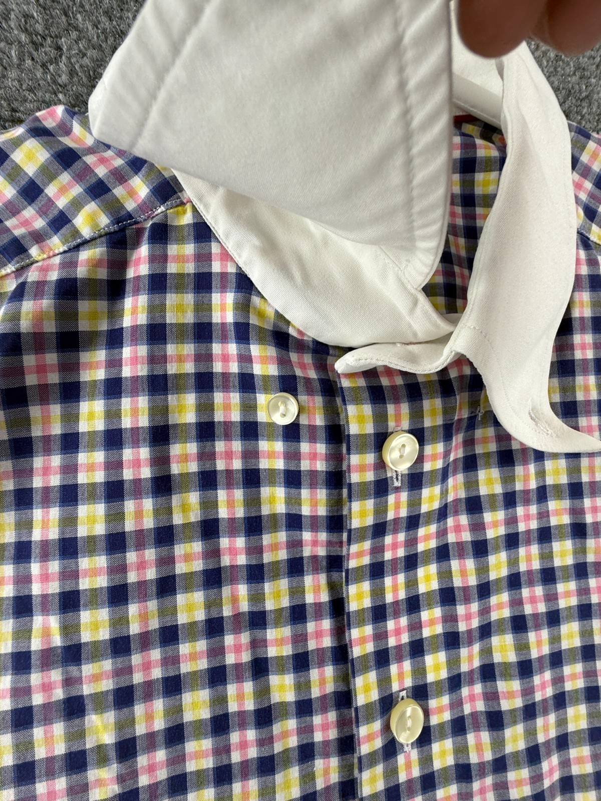 Eton Blue Yellow Check Contrast Collar 15.75 Contemporary Cotton Shirt Button Up