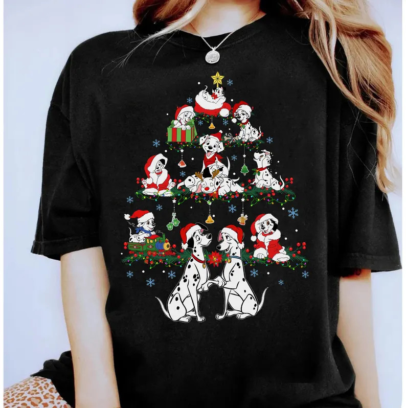 Disney 101 Dalmatians Christmas Tree And Lights Shirt, Pongo Perdita T-Shirt