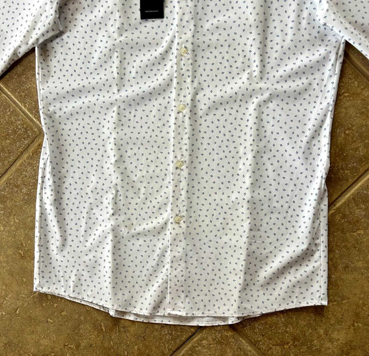 Hugo Boss Max Sharp Fit Performance Dress Shirt 15.5 32/33 Blue Geo $149 NWT